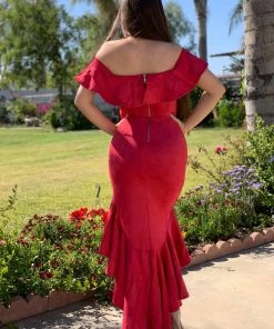 Valeria'S Boutique Granada Suede High-Low Maxi Dress (Red) New Arrivals