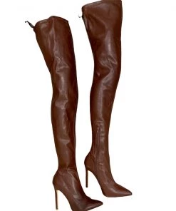 Valeria'S Boutique Leather Thigh High Boots (Chocolate)