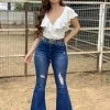 Valeria'S Boutique Rutila High Rise Bell Bottom Jeans (Dark) - With Rips