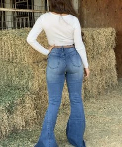 Valeria'S Boutique New Arrivals Rutila High Rise Bell Bottom Jeans (Sand) - Eco-Friendly
