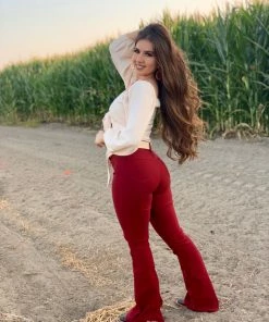 Valeria'S Boutique Burgundy High Rise Flare Pants