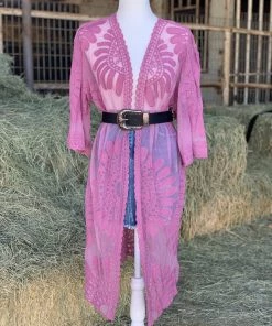 Valeria'S Boutique Kayla Mesh Kimono (Magenta) New Arrivals