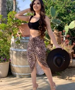 Valeria'S Boutique New Arrivals Cheetah Print Side Slit Midi Skirt