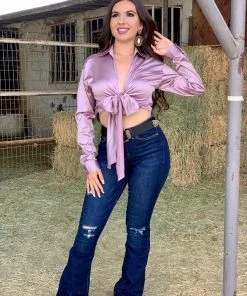 Valeria'S Boutique Isamar Satin Tie Top (Lavender)