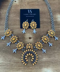 Valeria'S Boutique Rounded Squash Blossom Necklace Set (Red, Yellow, White & Turquoise, & Peach)