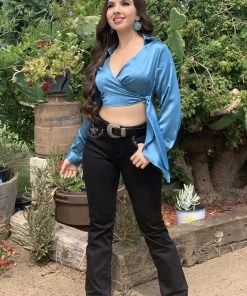 Valeria'S Boutique Isabella Satin Top (Teal) New Arrivals