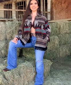 Valeria'S Boutique Aztec Tribe Fringe Western Jacket