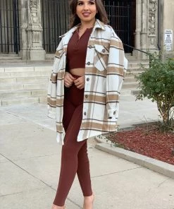 Valeria'S Boutique Trina Plaid Shacket (Brown)