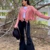Valeria'S Boutique Rodeo Collection La Quebradora Fringe Suede Jacket (Pink)