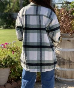 Valeria'S Boutique New Arrivals Hazel Wool Plaid Shacket (Sage Green)