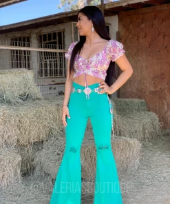 Valeria'S Boutique Tequila Con Limón High Rise Bell Bottom Jeans COLORES Collection