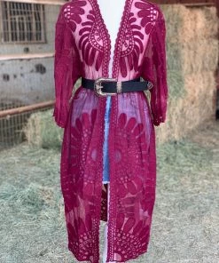 Valeria'S Boutique Kayla Mesh Kimono (Burgundy)