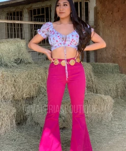 Valeria'S Boutique COLORES Collection Flower Garden Floral Top (Magenta)