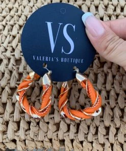Valeria'S Boutique Orange & Gold Twisted Hoop Earrings Summer / Beach