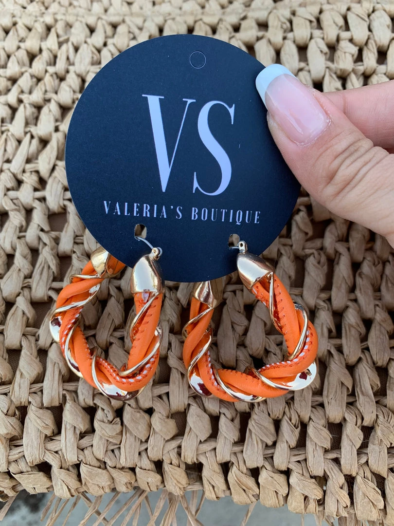 Valeria'S Boutique Orange & Gold Twisted Hoop Earrings Summer / Beach 3 Valeria'S Boutique Orange & Gold Twisted Hoop Earrings Summer / Beach