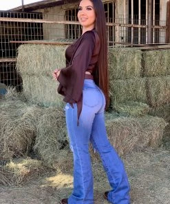 Valeria'S Boutique Rodeo Collection Rodeo Distressed High Rise Bootcut Jeans (Light)