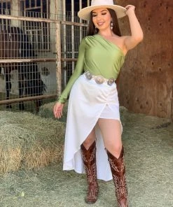 Valeria'S Boutique Delia One Shoulder Bodysuit (Green)