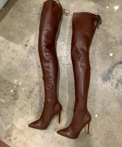 Valeria'S Boutique Leather Thigh High Boots (Chocolate)