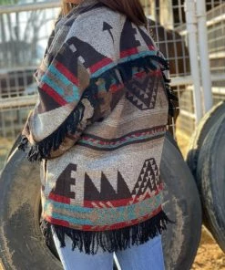 Valeria'S Boutique Aztec Tribe Fringe Western Jacket