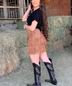 Valeria'S Boutique Rodeo Collection Let’s Rodeo Fringe Skirt (Brown)