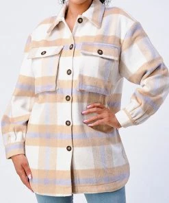Valeria'S Boutique New Arrivals Hazel Wool Plaid Shacket (Lavender)