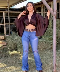 Valeria'S Boutique Rodeo Collection Rodeo Distressed High Rise Bootcut Jeans (Light)