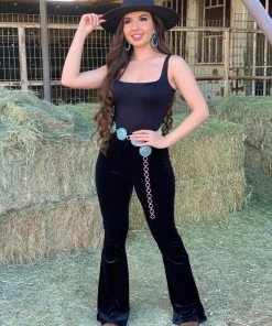 Valeria'S Boutique Velvet Flare Pants (Black) New Arrivals