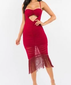 Valeria'S Boutique New Arrivals Kathleen Fringe Mesh Midi Dress
