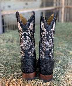Valeria'S Boutique Arracada Jerezana Embroidered Western Boots (Cincelada) - Black