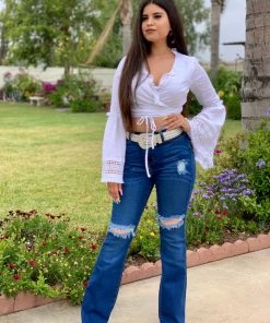 Valeria'S Boutique Rodeo Distressed High Rise Bootcut Jeans (Dark) Rodeo Collection