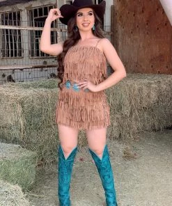 Valeria'S Boutique Rodeo Collection Let’s Rodeo Fringe Top (Brown)