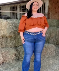 Valeria'S Boutique Glenda Mid Sleeve Top (Rust)