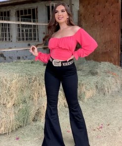 Valeria'S Boutique Rutila High Rise Bell Bottom Jeans (Black)