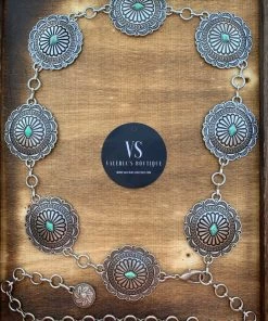 Valeria'S Boutique New Arrivals TC10 Turquoise Concho Chain Belt