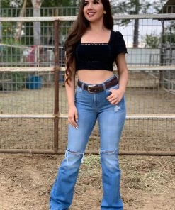 Valeria'S Boutique Rodeo Collection Rodeo Distressed High Rise Bootcut Jeans (Light)