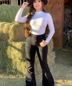 Valeria'S Boutique Rhea Button High Rise Flare Jeans (Black) New Arrivals