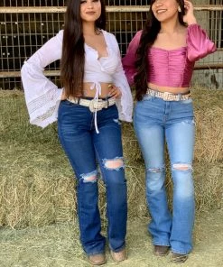 Valeria'S Boutique Rodeo Collection Rodeo Distressed High Rise Bootcut Jeans (Light)