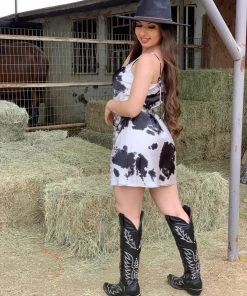 Valeria'S Boutique Lola Cowprint Mini Dress (Black)