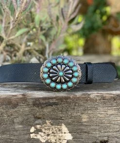 Valeria'S Boutique New Arrivals Large Turquoise Concho Buckle Belt (Black)