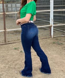 Valeria'S Boutique Rosalia High Rise Flare Jeans (Dark) - Long Length 34