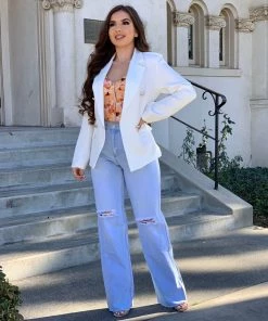 Valeria'S Boutique Stacey Regular Fit Blazer (White)