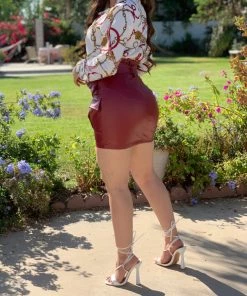 Valeria'S Boutique Barbara Leather Mini Skirt (Burgundy) New Arrivals