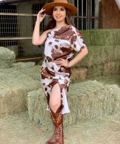 Valeria'S Boutique Lola Cowprint Maxi Dress (Brown)