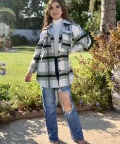 Valeria'S Boutique New Arrivals Hazel Wool Plaid Shacket (Sage Green)