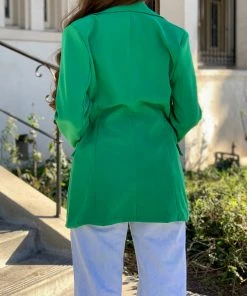 Valeria'S Boutique Stacey Long Blazer (Green) COLORES Collection
