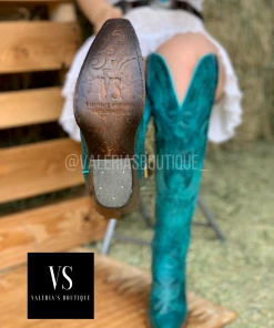 Rodeo Collection Valeria'S Boutique Turquoise Tall Western Boots 7 Rodeo Collection Valeria'S Boutique Turquoise Tall Western Boots