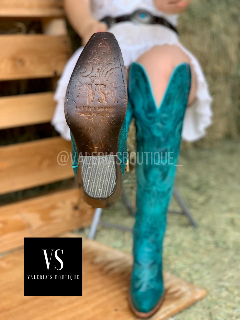 Rodeo Collection Valeria'S Boutique Turquoise Tall Western Boots 5 Rodeo Collection Valeria'S Boutique Turquoise Tall Western Boots