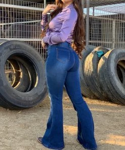 Valeria'S Boutique New Arrivals Rhea Button High Rise Flare Jeans (Dark)