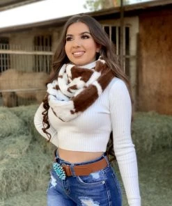 Valeria'S Boutique New Arrivals Cowprint Scarf (Brown)