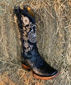 Valeria'S Boutique Arracada Jerezana Embroidered Western Boots (Cincelada) - Black